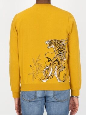 Blind Rooster Mustard Tiger Embroidered Fleece Sweatshirt Large